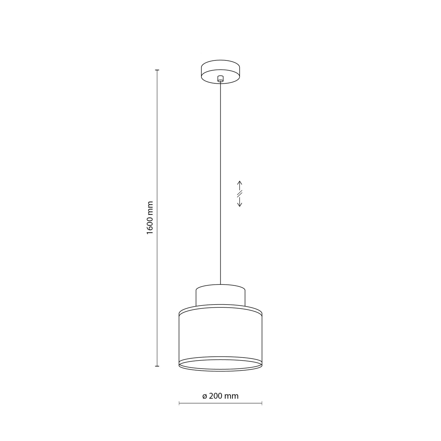 DUO White Small pendant technical drawing showing 7.87 inch shade diameter and adjustable drop
