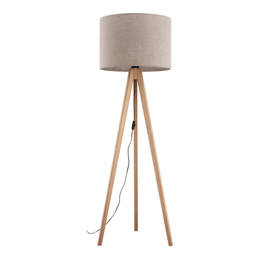 GRAND mid-century floor lamp with solid pine legs and a 19.69 inch natural linen shade