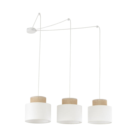 DUO White Jute Natural Suspension Pendant Ceiling Light Fixture for Kitchen Island, Dining Room & Living Room (3-Light) LumoCrafts
