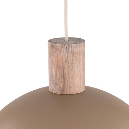 Detail of the beige painted shade and pine accent on the OSLO pendant