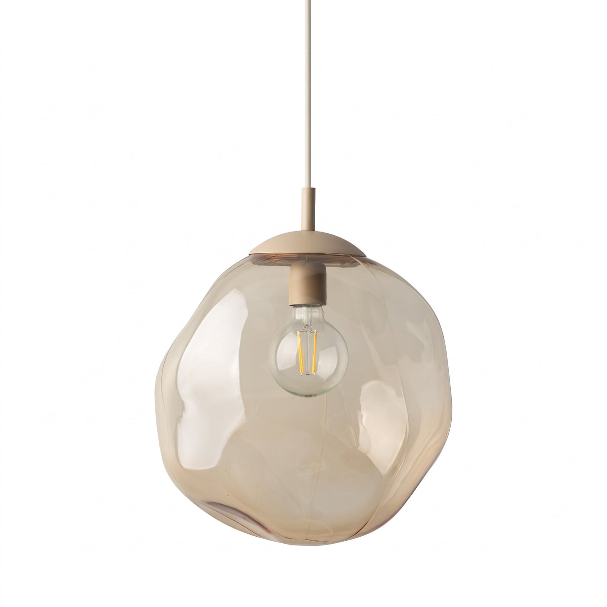 LAVA Large pendant against a pale wall showing the rounded glass profile