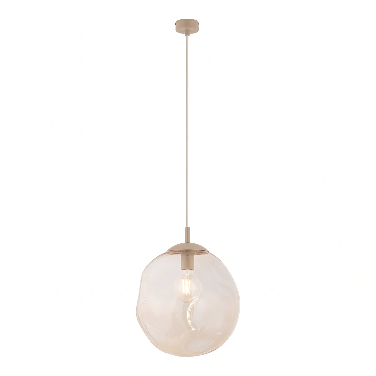 LAVA Large pendant lit, warm filament glow through the transparent glass