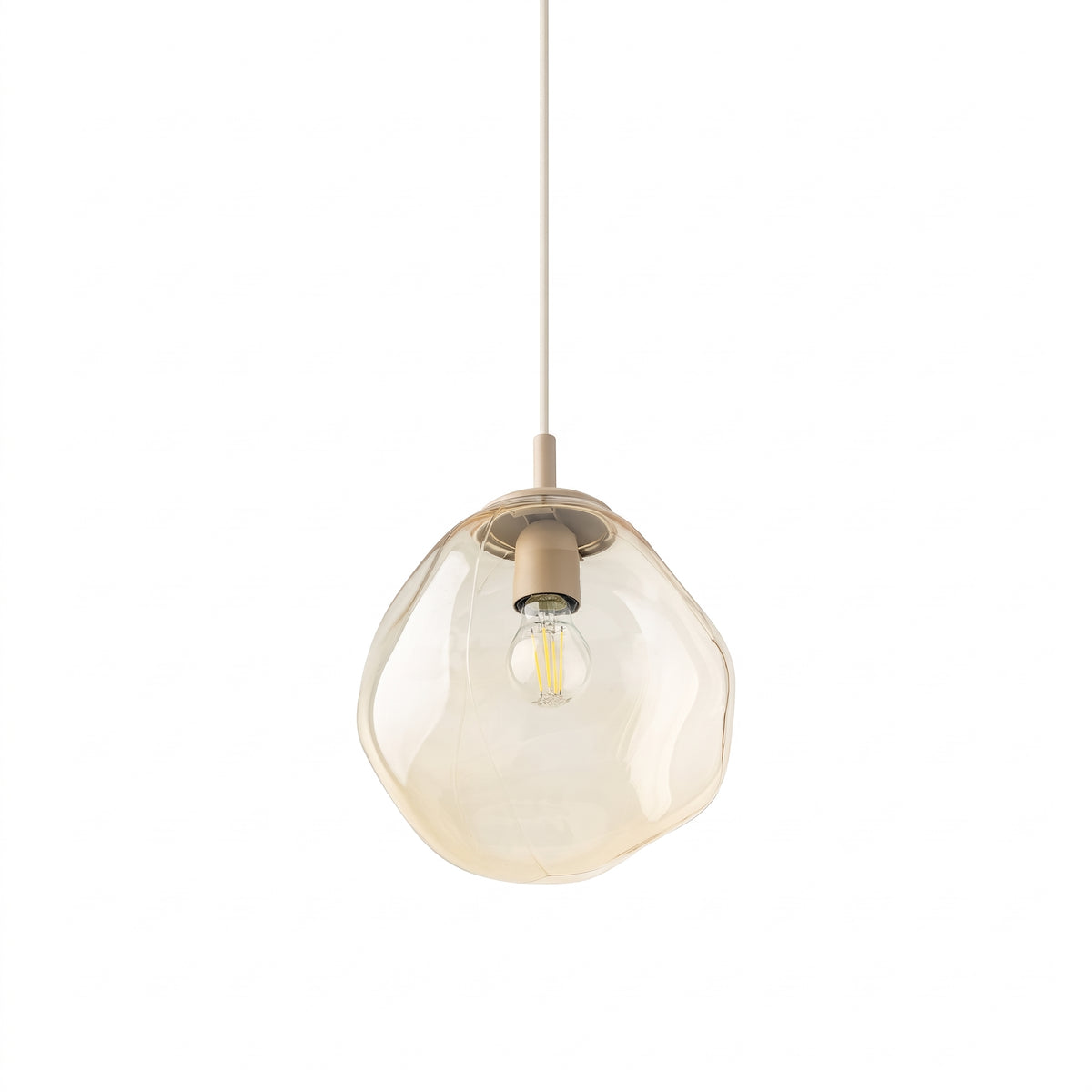 Detail of the beige canopy and stem on the LAVA Medium pendant