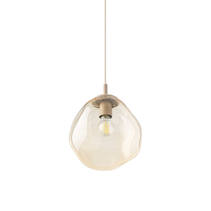 Detail of the beige canopy and stem on the LAVA Medium pendant