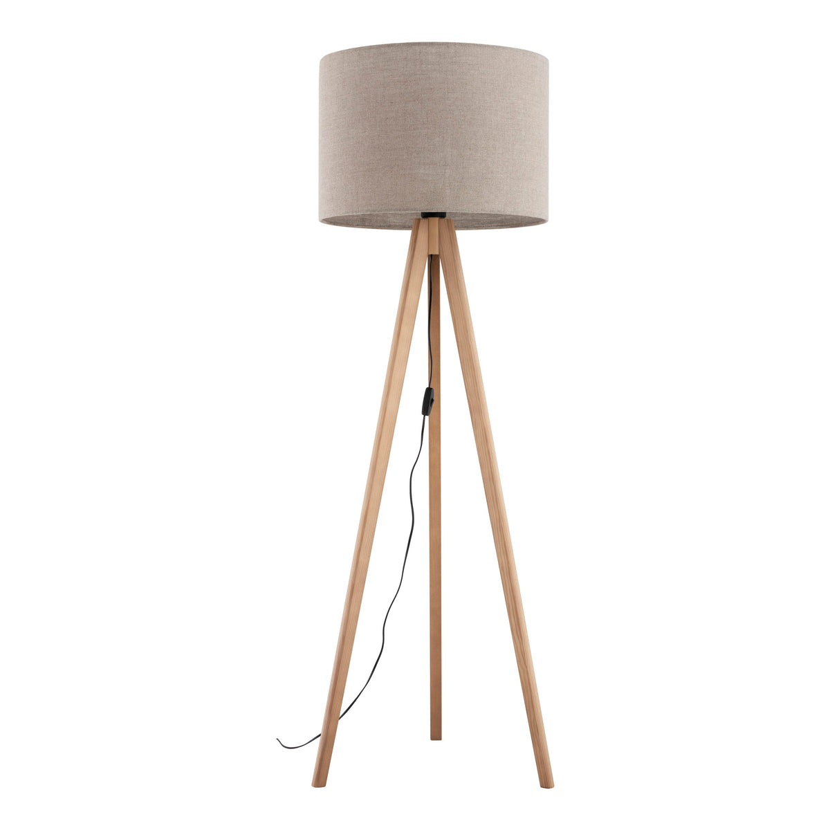 GRAND mid-century floor lamp with solid pine legs and a 19.69 inch natural linen shade