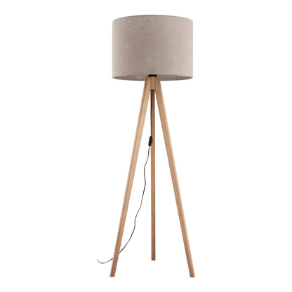 GRAND mid-century floor lamp with solid pine legs and a 19.69 inch natural linen shade