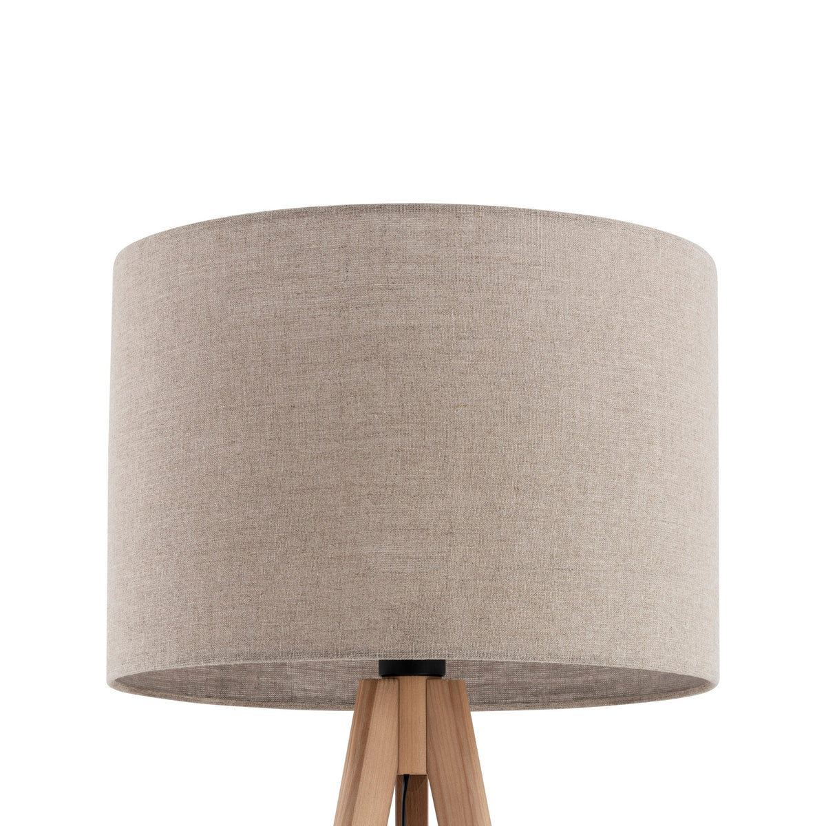 Close view of the solid pine leg and natural linen shade on the GRAND floor lamp