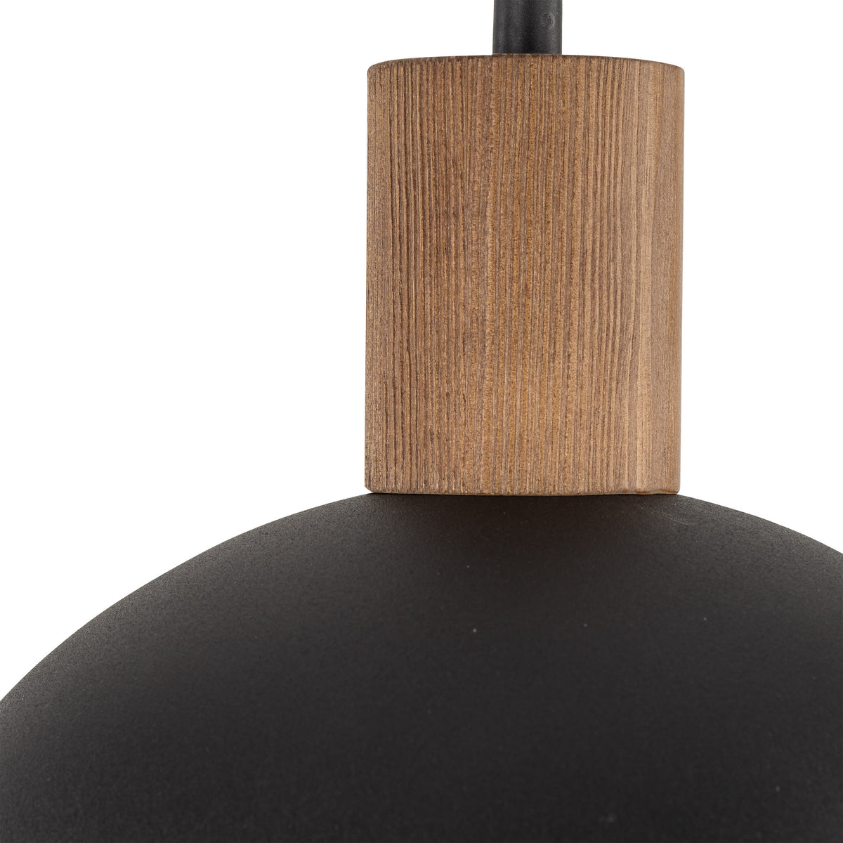 Close view of the curved shade on the OSLO black pendant