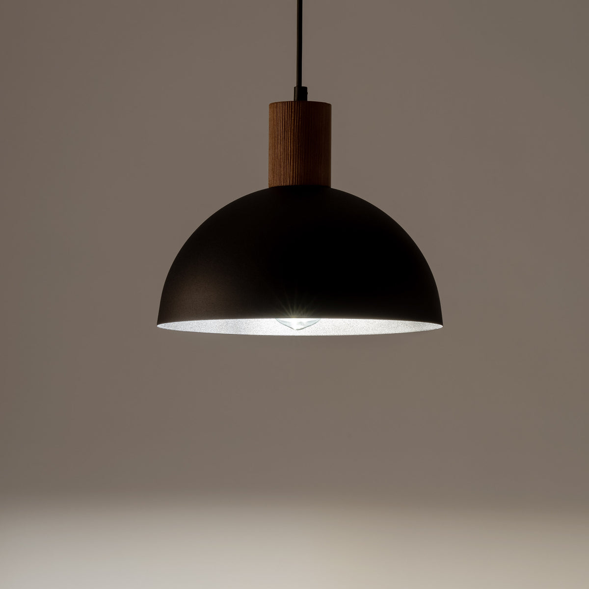 OSLO black pendant seen from below showing the inside of the shade