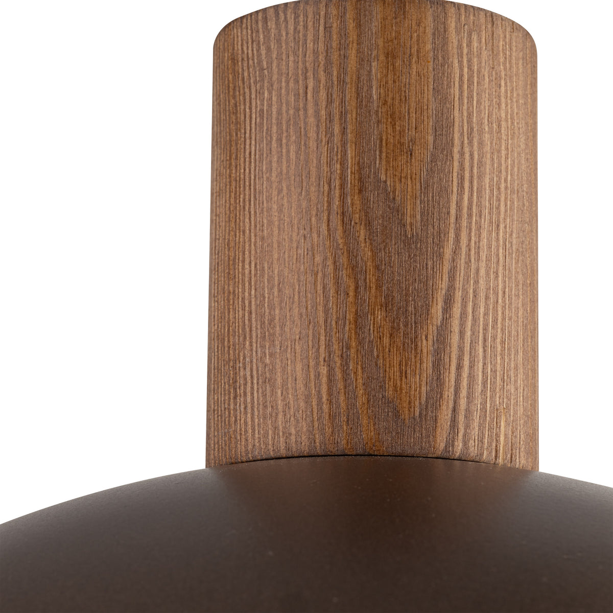 Detail of the brown painted shade and pine accent on the OSLO pendant