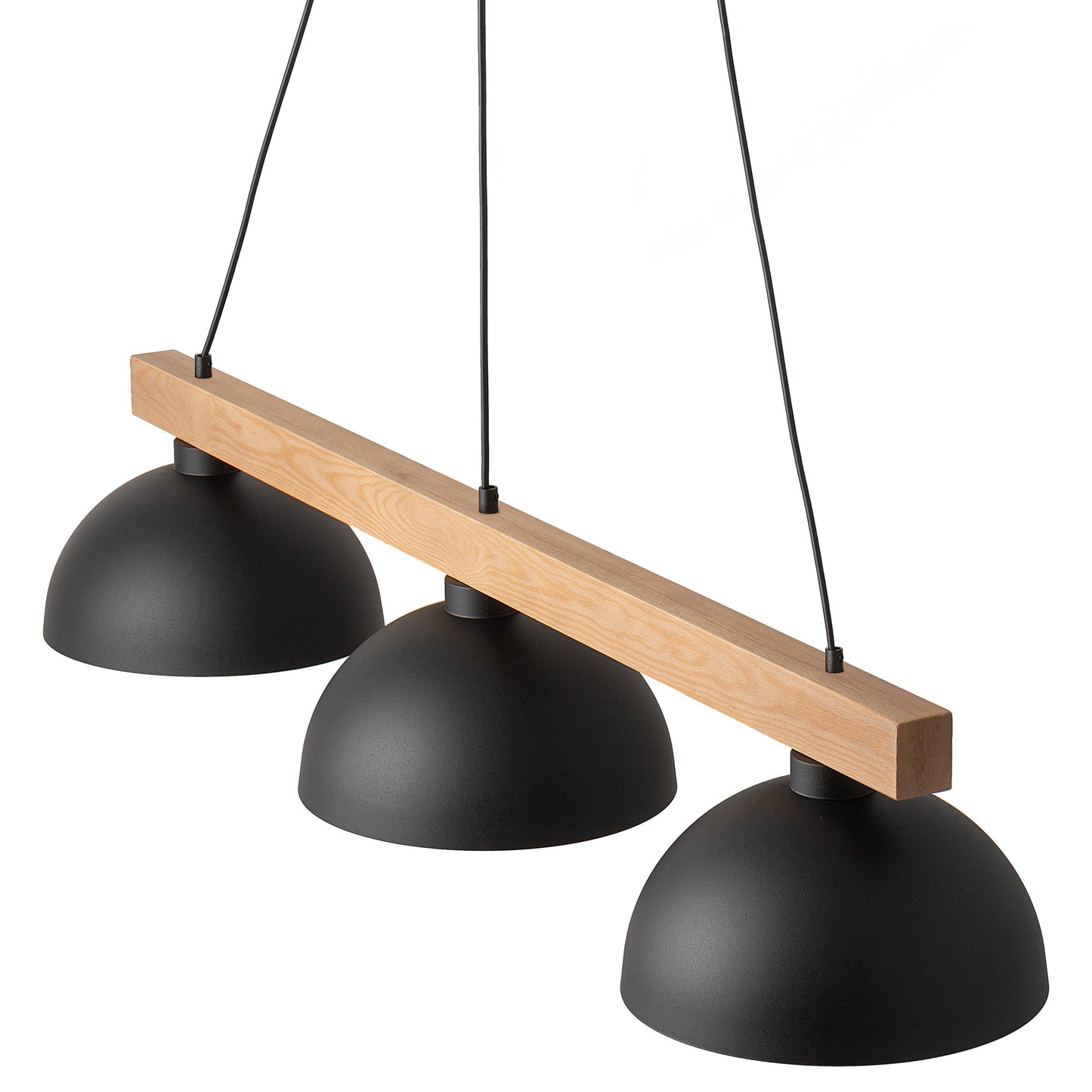 Detail of the OSLO black pendant showing the pine beam and canopy