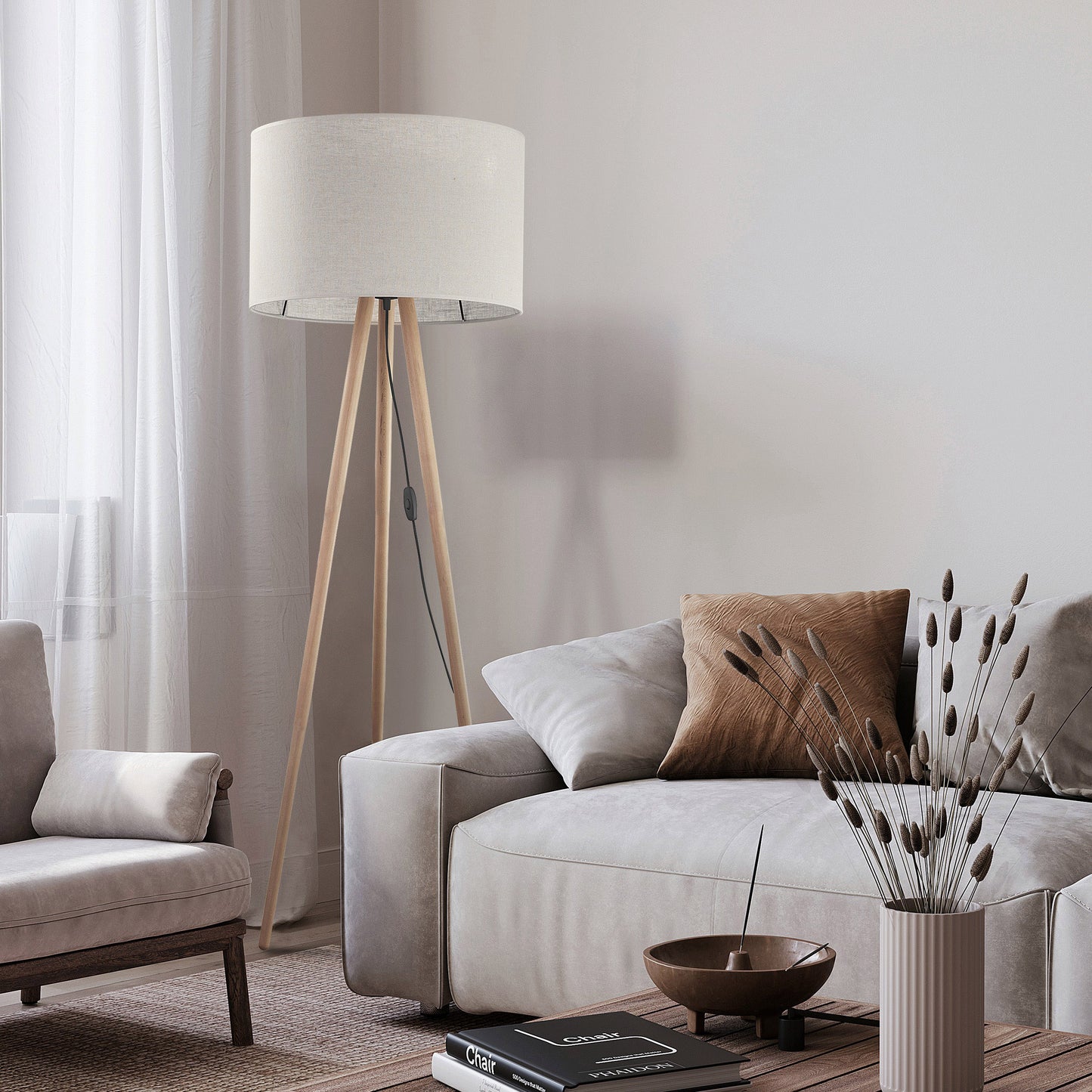 TOKYO Beige Linen Floor Lamp