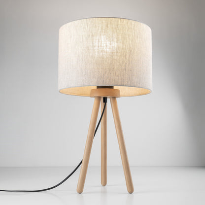 TOKYO linen table lamp lit, soft ambient glow through the shade