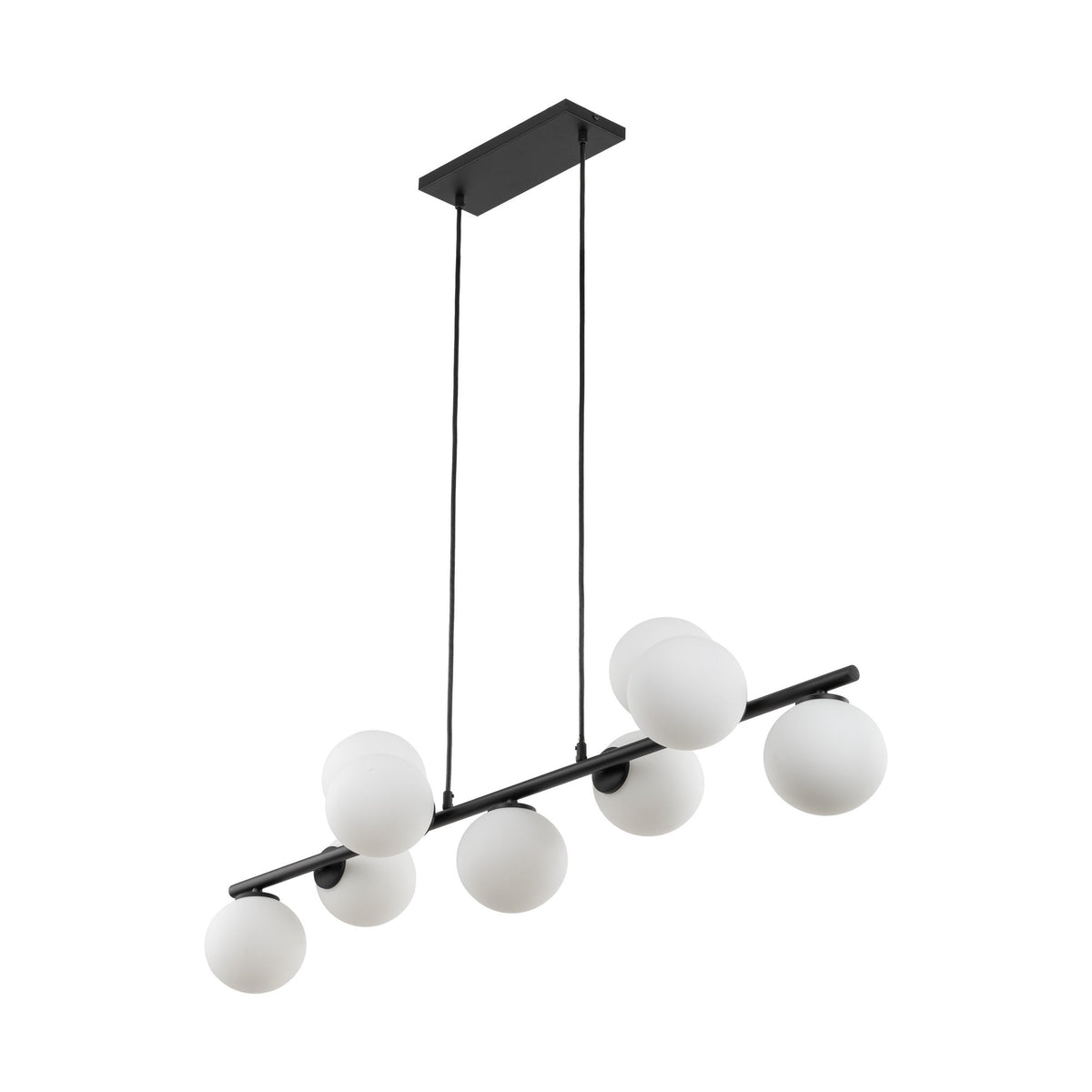 ESTERA 9-light black pendant shown from above, showing the linear frame