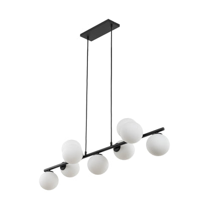 ESTERA 9-light black pendant shown from above, showing the linear frame