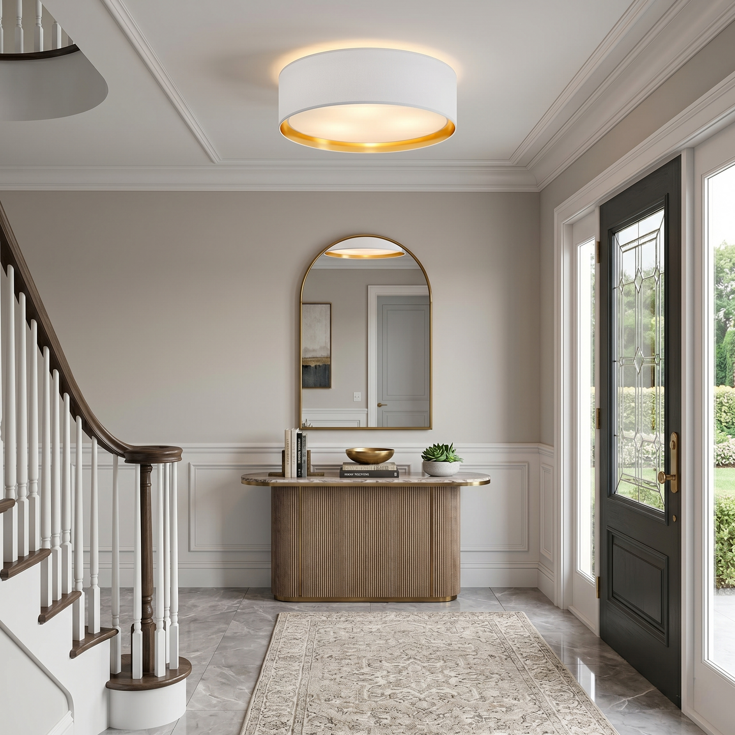 BILBAO Gold Fabric Flush Mount Ceiling Light for Bedroom, Hallway & Living Room LumoCrafts