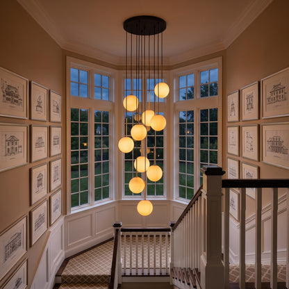 NILOS 10-Light Gold & Glass Cascade Chandelier for Stairwell & Entryway LumoCrafts Chandeliers