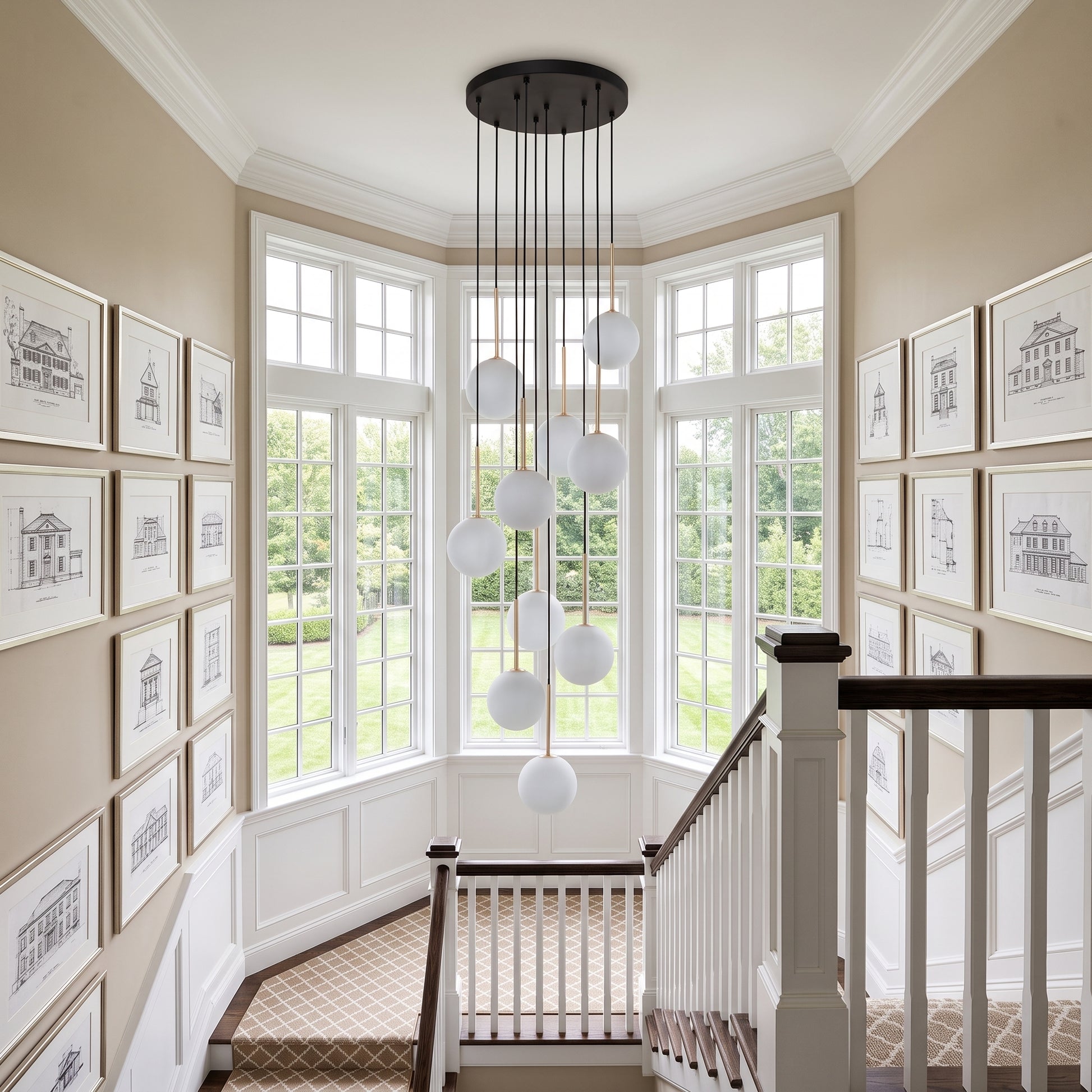 NILOS 10-Light Gold & Glass Cascade Chandelier for Stairwell & Entryway LumoCrafts Chandeliers