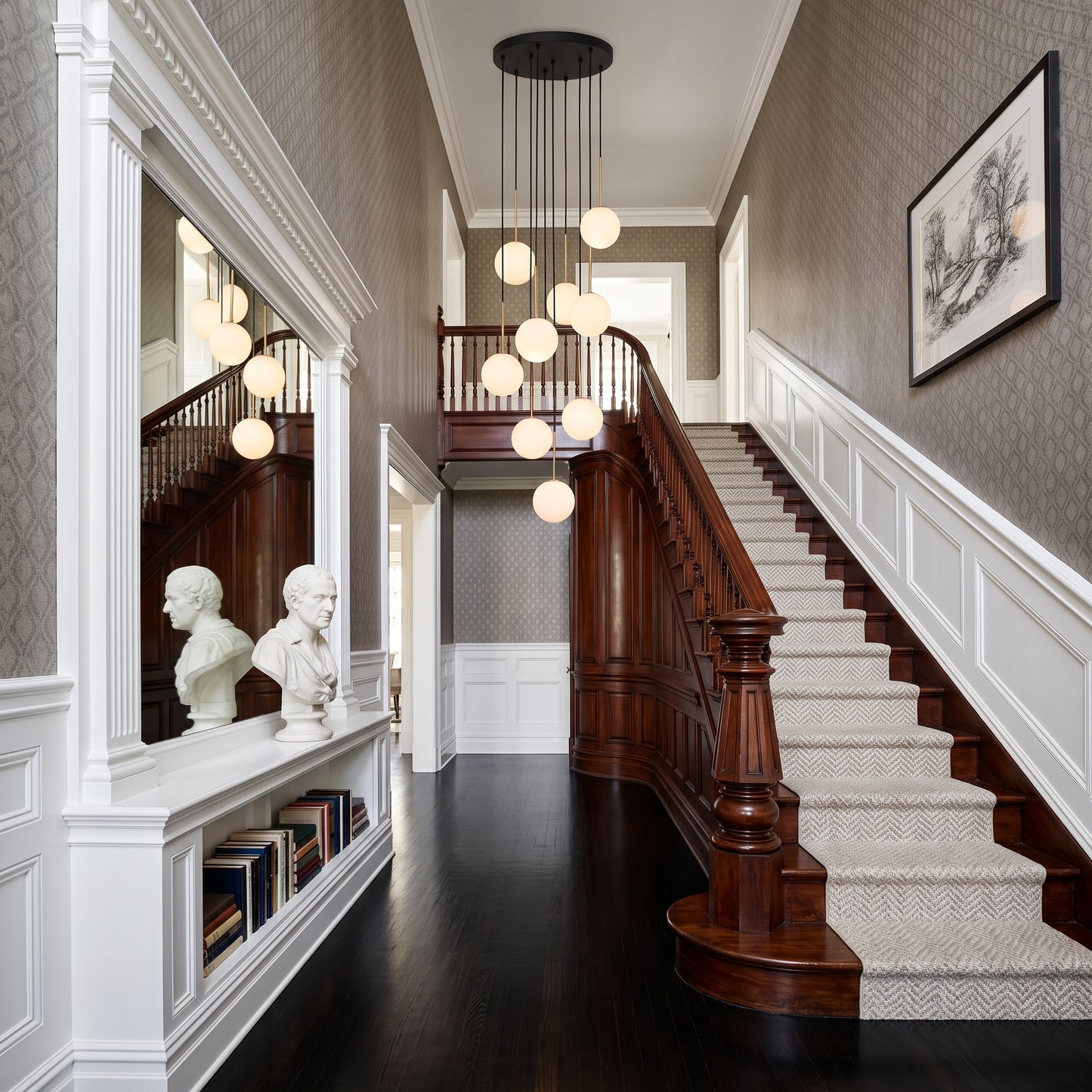NILOS 10-Light Gold & Glass Cascade Chandelier for Stairwell & Entryway LumoCrafts Chandeliers