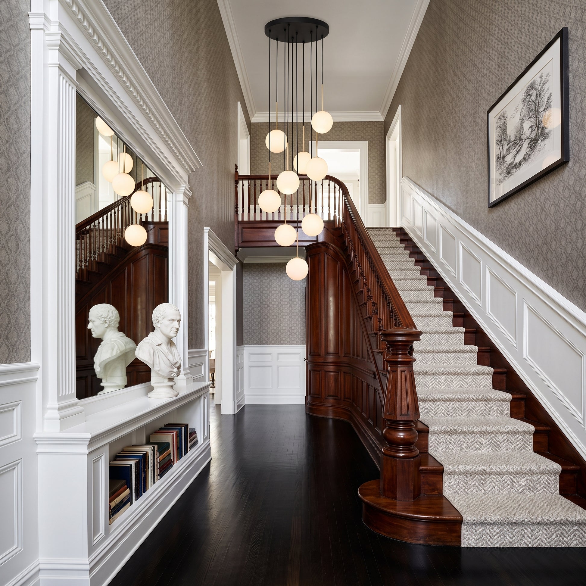 NILOS 10-Light Gold & Glass Cascade Chandelier for Stairwell & Entryway LumoCrafts Chandeliers