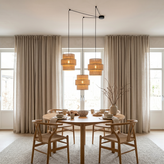 CALISTO JUTE 3-Light Suspension Pendant for Dining Tables, Stairwells & High Ceilings LumoCrafts