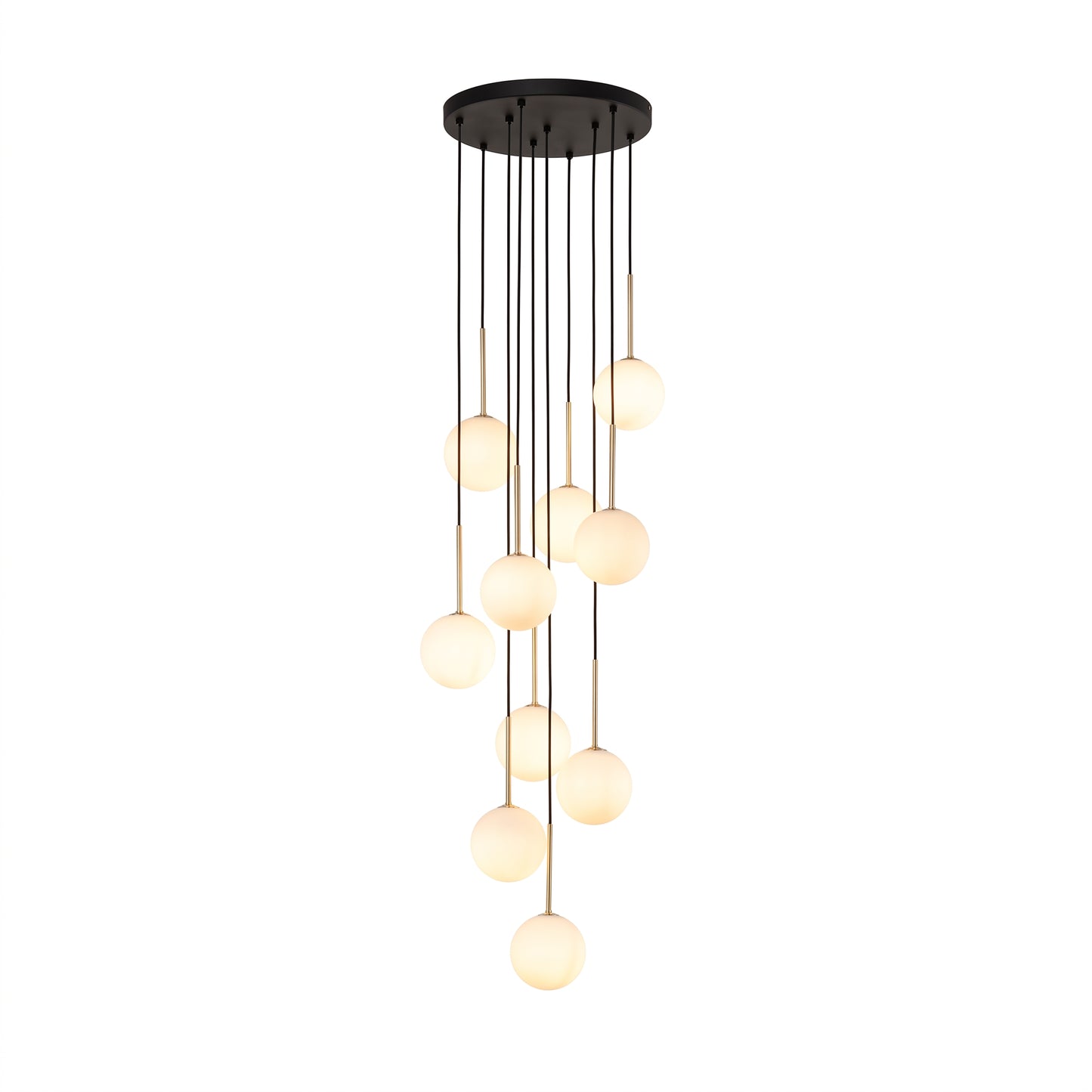 NILOS 10-Light Gold & Glass Cascade Chandelier for Stairwell & Entryway LumoCrafts Chandeliers