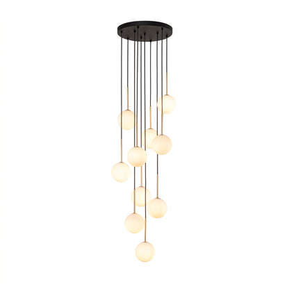 NILOS 10-Light Gold & Glass Cascade Chandelier for Stairwell & Entryway LumoCrafts Chandeliers